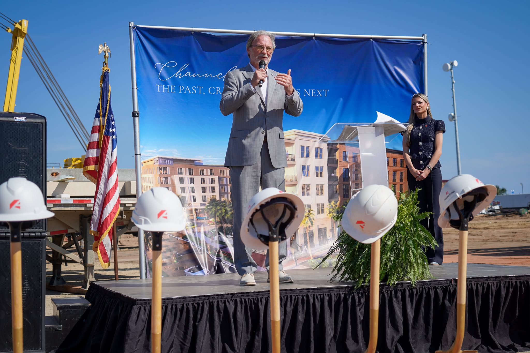 Gulfport Mayor Hugh Keating speaking at the Channel South groundbreaking, March 2026
